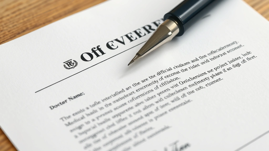 Close up of official medical letterhead document with pen and doctor's signature, professional medical correspondence