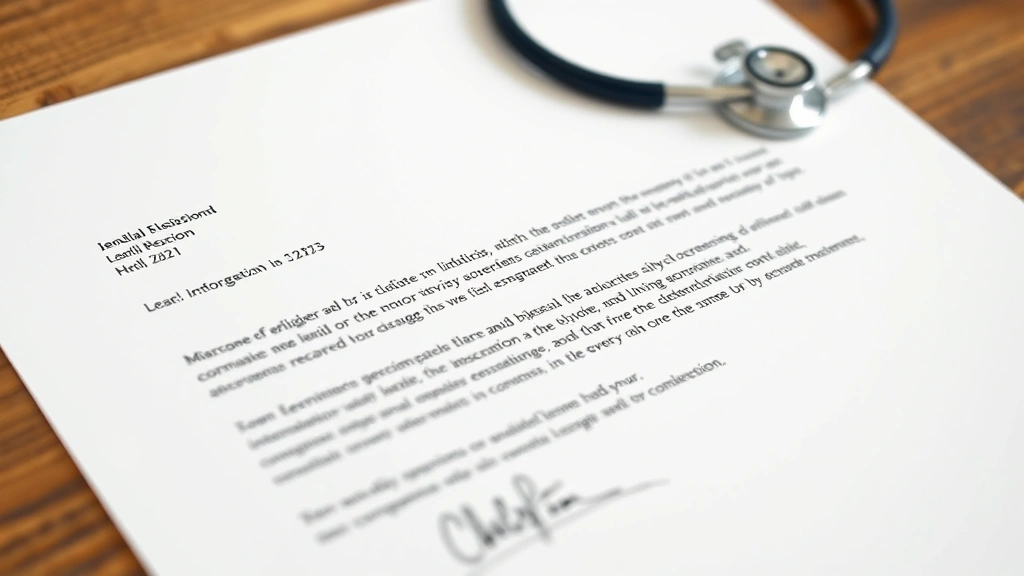 Close-up of official medical letter on healthcare provider letterhead with signature and seal, professional appearance