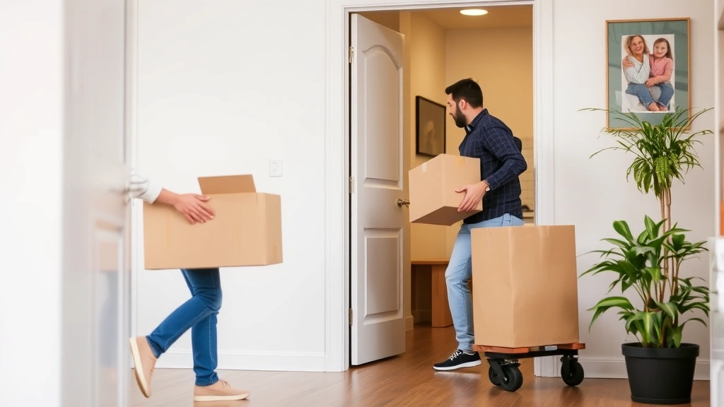 Tenant moving boxes into ground floor accessible apartment with wide doorways and no stairs