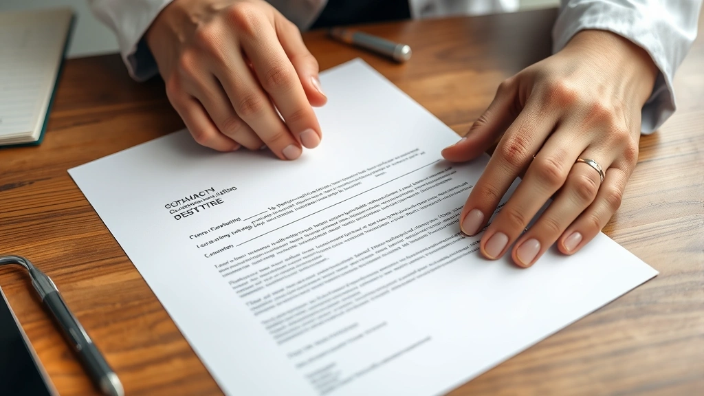 Close-up of hands reviewing official medical letter with doctor letterhead on wooden desk, professional documentation, health