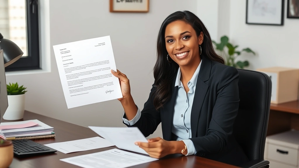 professional woman holding valid ESA letter document with licensed therapist letterhead sitting at desk near housing rental a