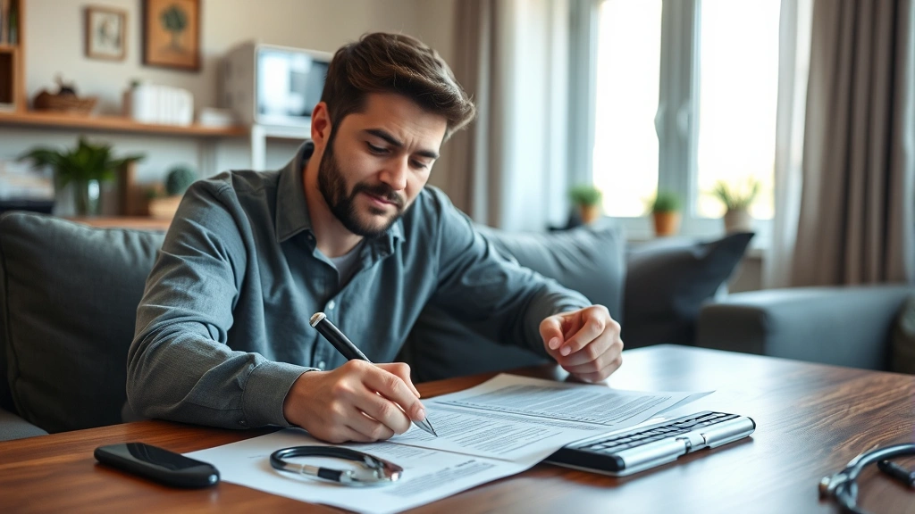 Diverse tenant reviewing rental agreement paperwork at home with medical letter on table