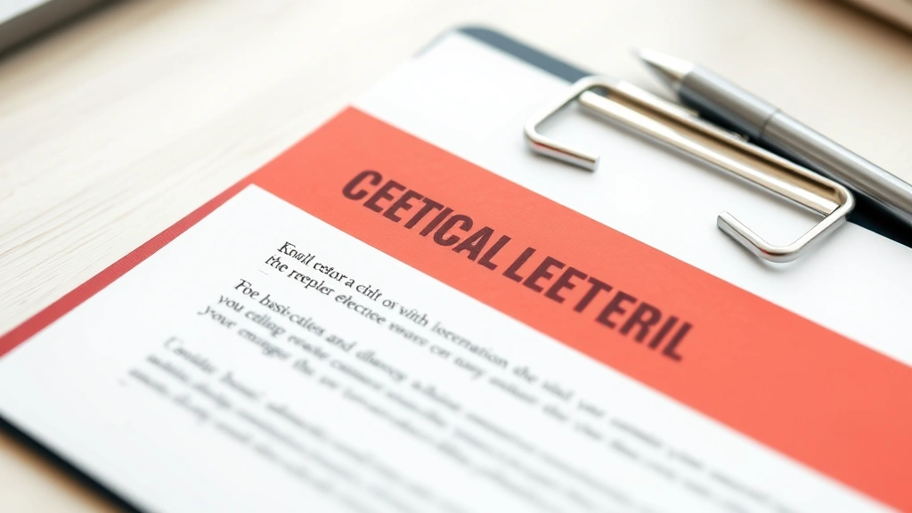 close-up of certified mail envelope and medical letter on clipboard, professional office setting with pen
