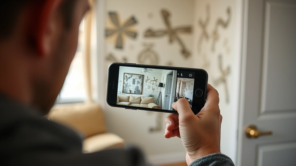 Tenant photographing apartment mold damage with smartphone for documentation evidence