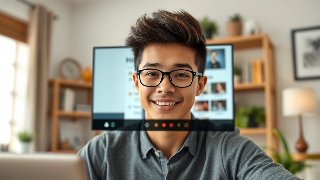 Young adult on video call with school financial aid advisor discussing medical refund request, home office background, suppor