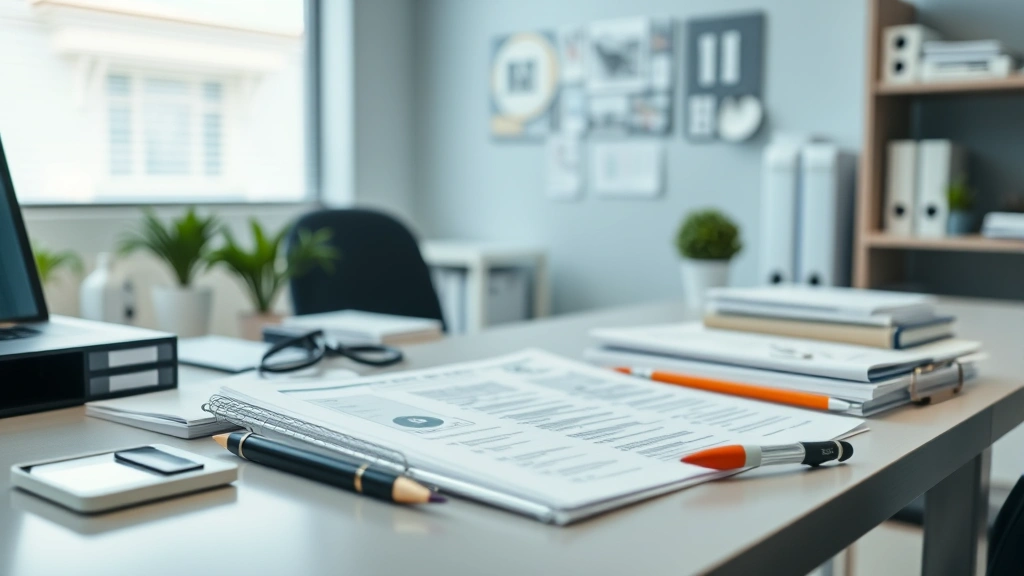 Professional medical office setting with healthcare documentation and billing materials on organized desk