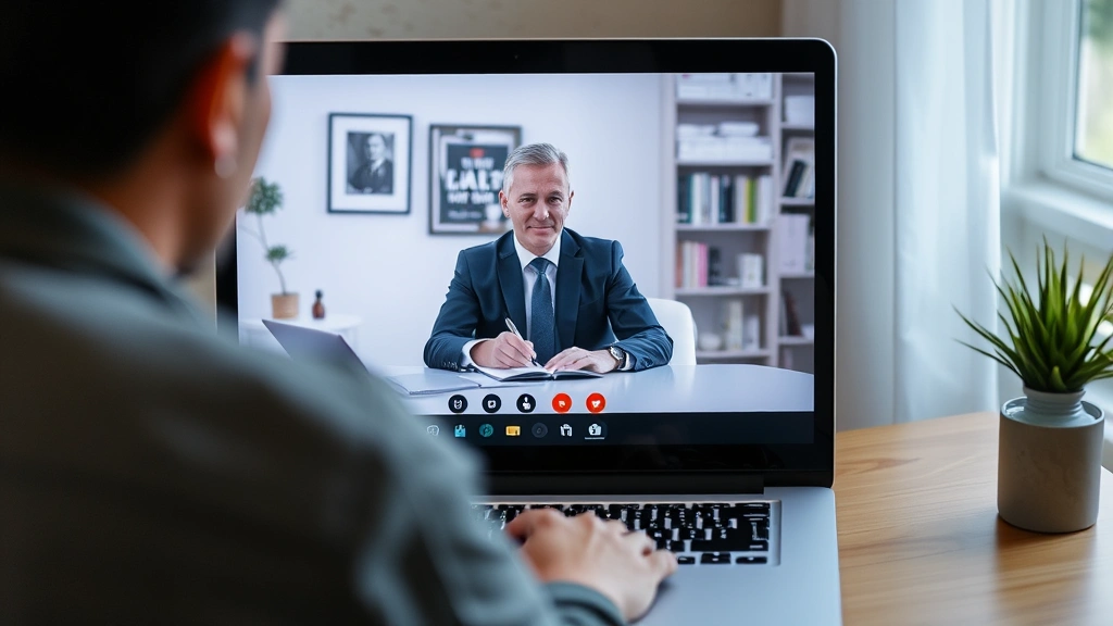 Person on video call with lawyer discussing court case accommodation, secure home office environment with laptop screen visib