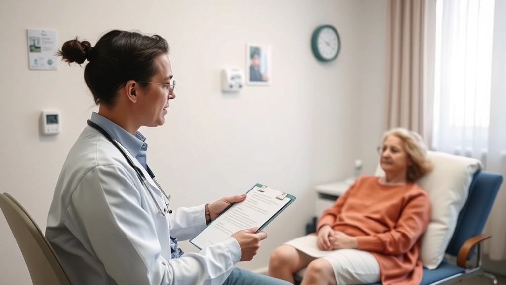Doctor discussing recovery plan with patient in comfortable medical examination room setting