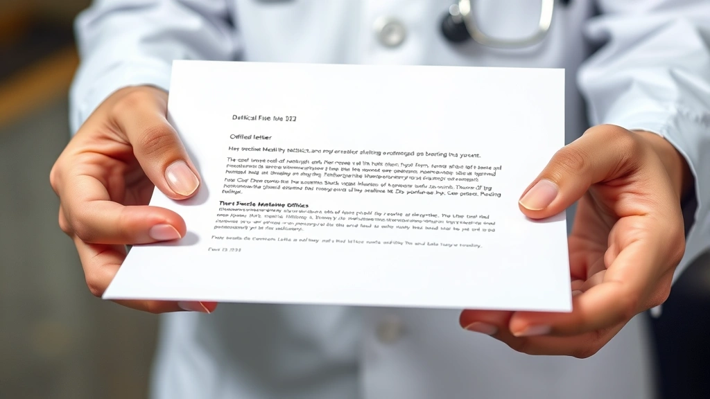 Close-up of hands holding official letter document with medical office letterhead, professional healthcare communication