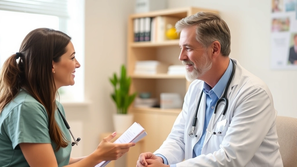 Healthcare provider and patient discussing accommodation needs in clinical office setting