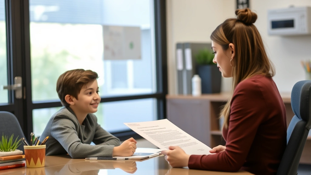 student with accommodation letter meeting with school administrator in professional office discussing academic support plan