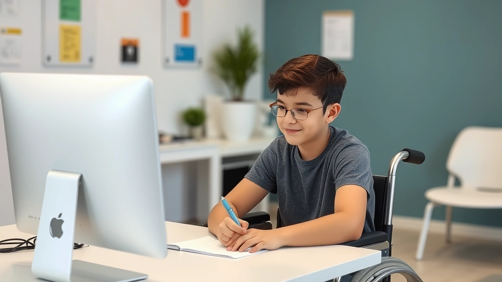 Young person taking extended time exam in accessible testing center with comfortable setup and supportive environment