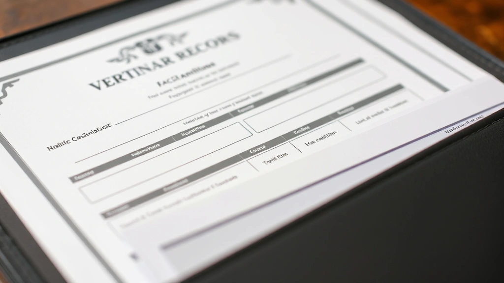 Close up of veterinary health certificate and vaccination records neatly organized in protective travel folder