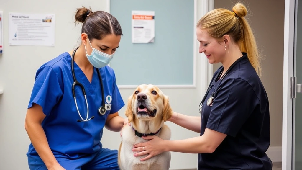 Veterinarian examining service dog during health certification appointment