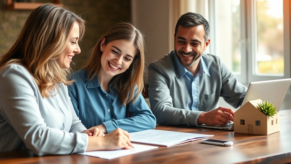 Smiling female tenant signing housing lease document with professional landlord at wooden table, natural lighting