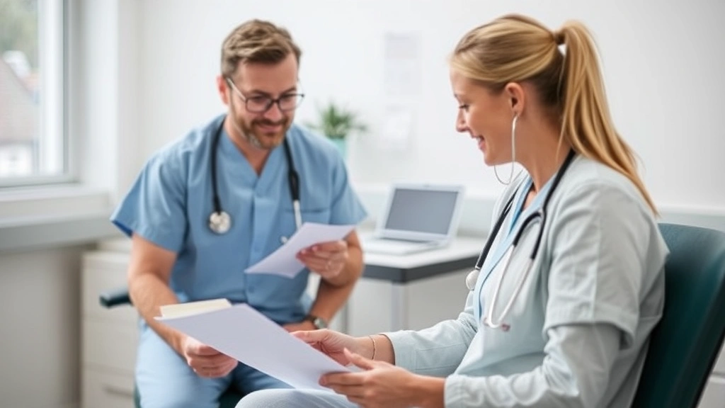 Healthcare provider explaining accommodation letter to patient in clinical setting