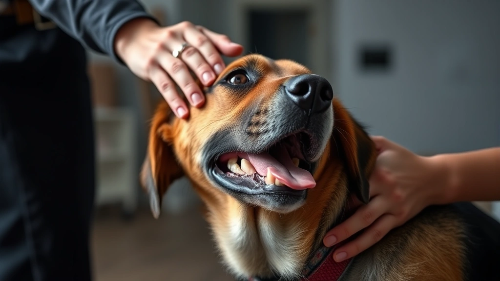 Close-up of service dog alert response, handler receiving tactile cue from trained dog in professional setting with soft ligh