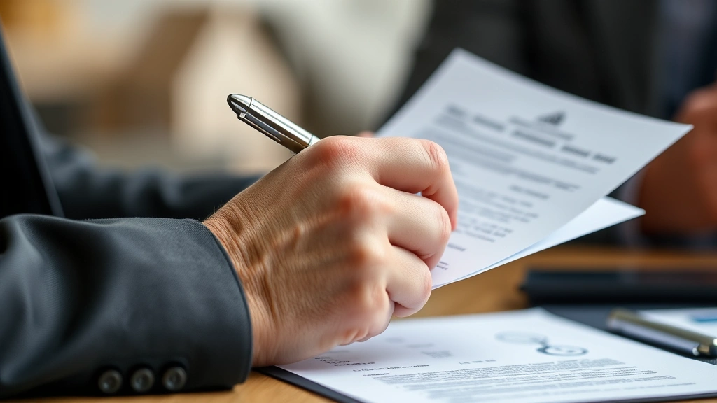 Close-up of hands holding official documentation and pen during housing accommodation discussion